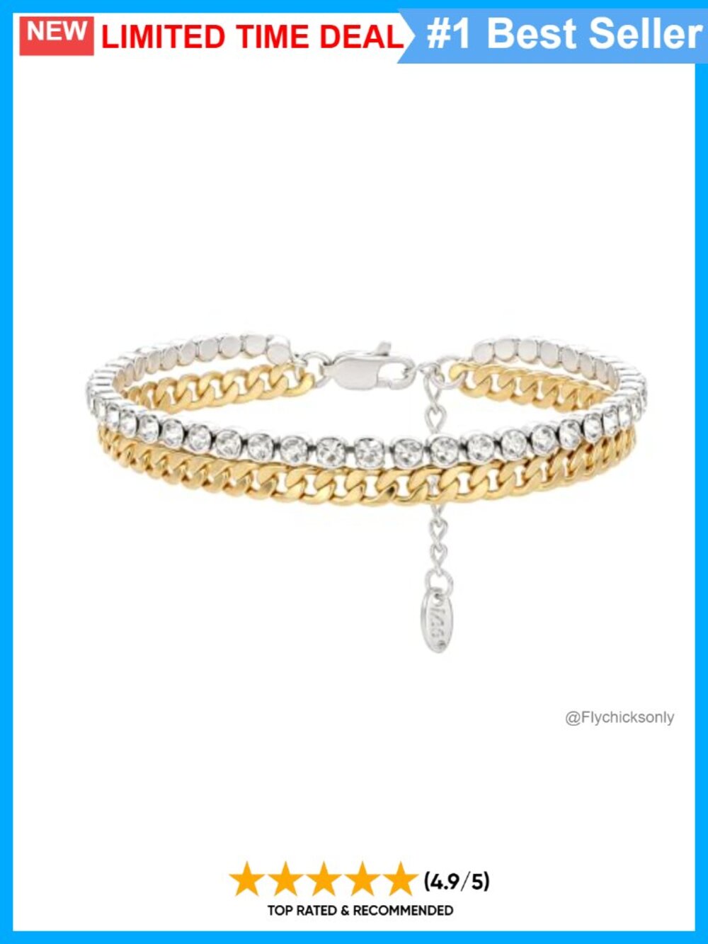 14K Gold Plated Layered Cuban Link CZ Tennis Bracelet Adjustable Gift
